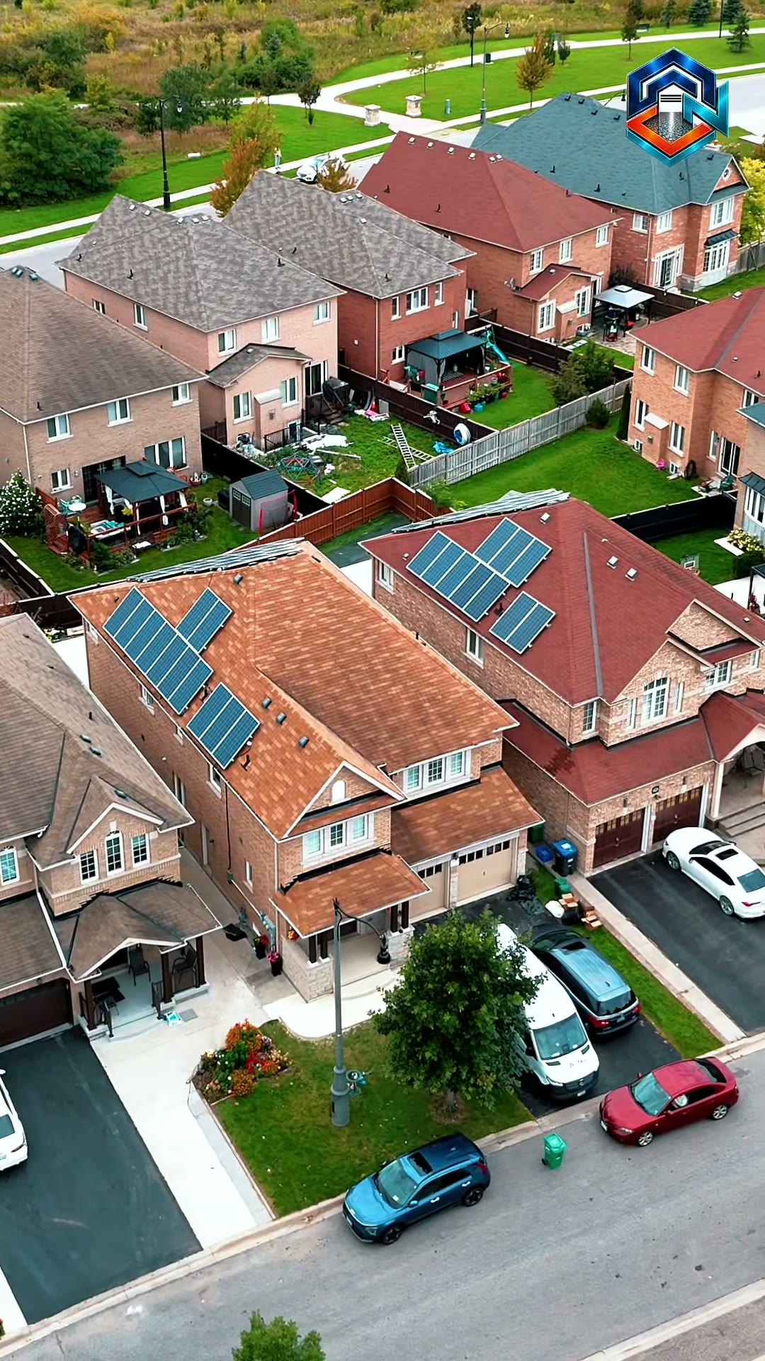 Drone aerial view over a suburban neighbourhood